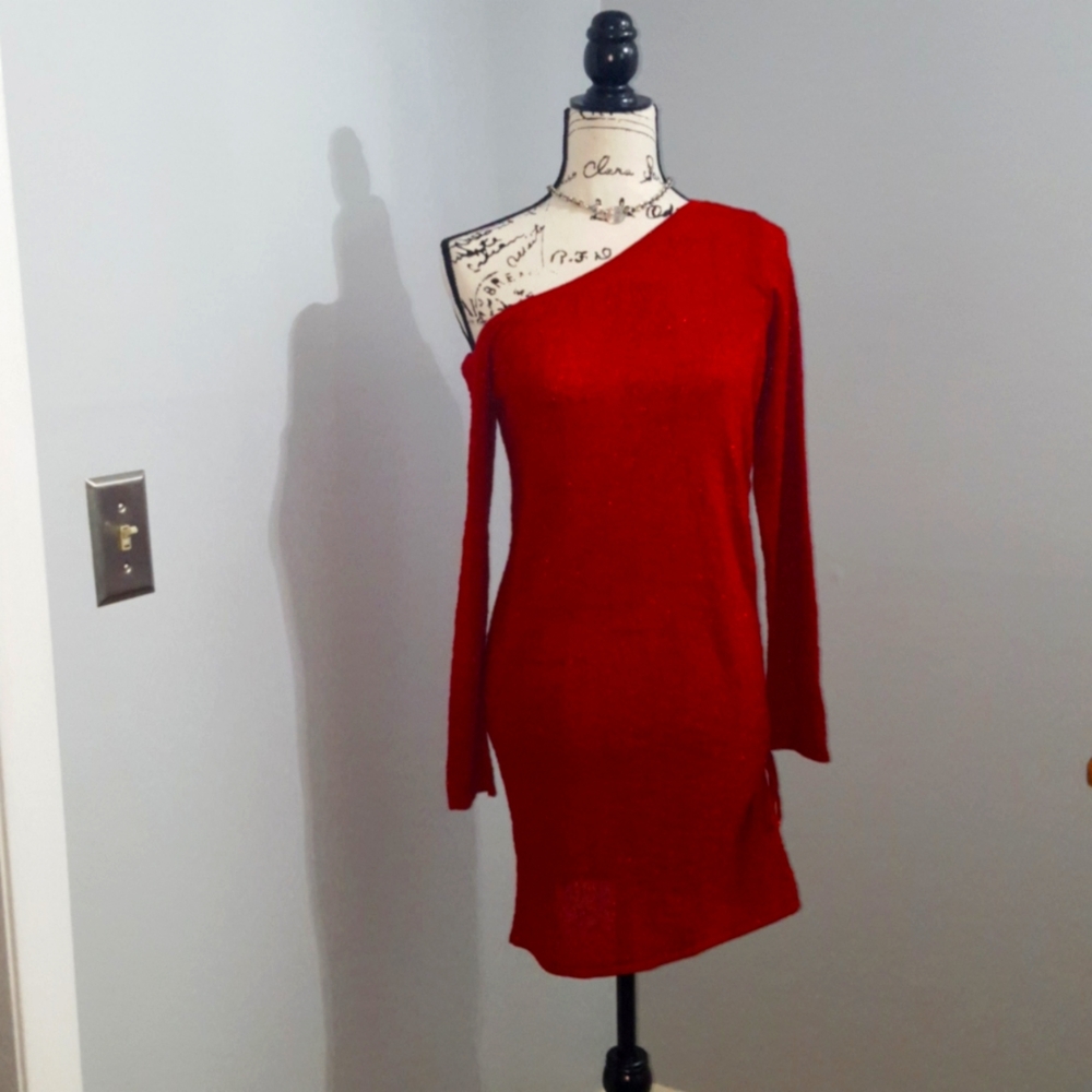 Off The Shoulder Red Shimmer Dress